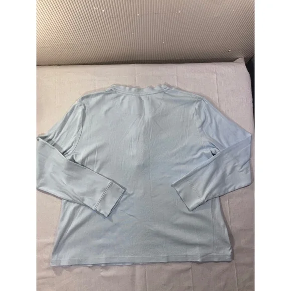 LLBean Long Sleeve Henley Pajama Set Top Pants Light Blue Plaid Cotton L PET - Picture 7 of 15